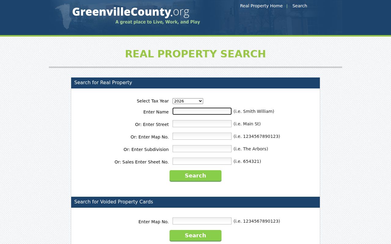 Greenville resident record property search screen