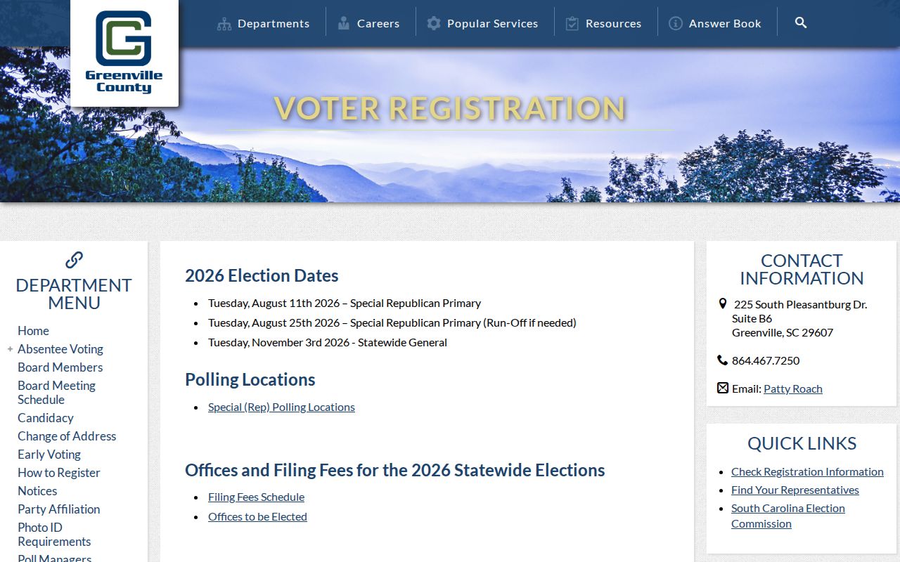 Greenville neighbors County Registration and Elections voter information route