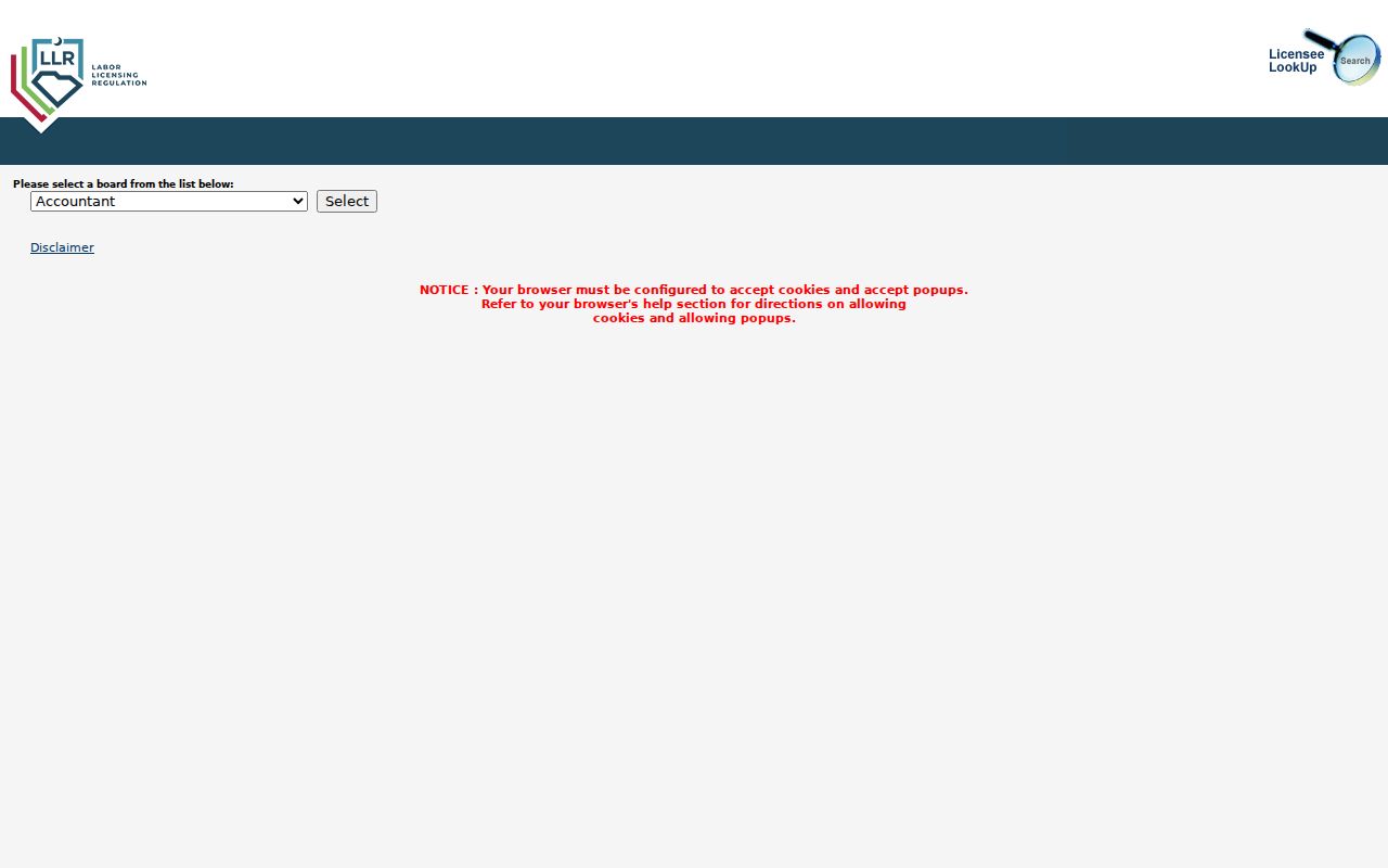 Greenville resident lookup South Carolina credential lookup board selector